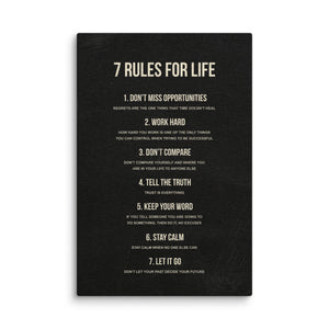 Motivational Canvas Wall Art, 7 Rules for Life, Inspirational Poster, Quote Posters Inspirational Canvas, Motivation for your home, office, and gym. Framed Canvas.