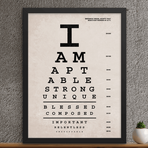 I Am Affirmations Eye Chart - Motiversity Canvas Wall Art for Luxury Office and Home